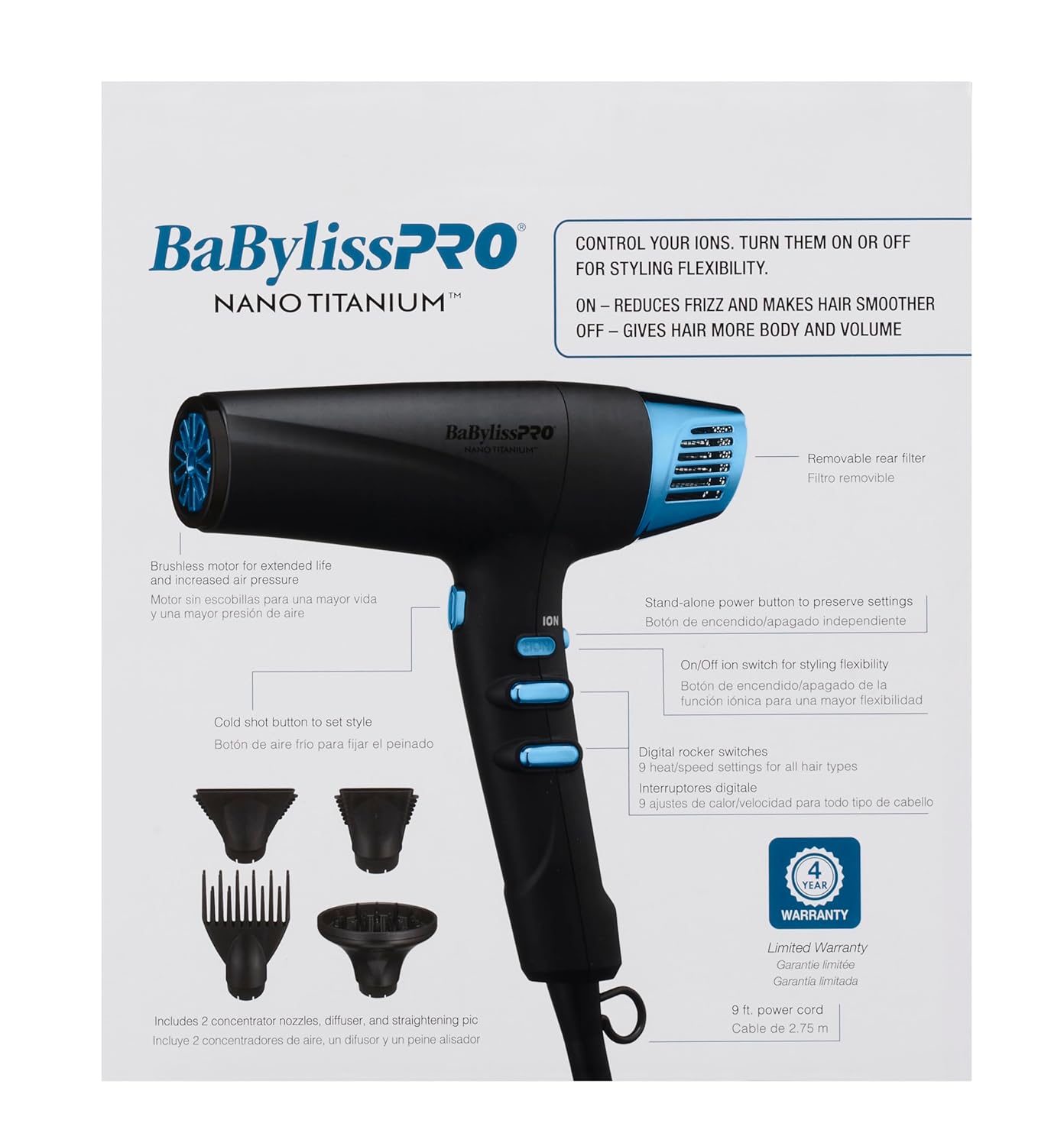 BaBylissPRO Nano Titanium High-Speed Dual Ionic Hair Dryer - Black - 1875W / Limited ED