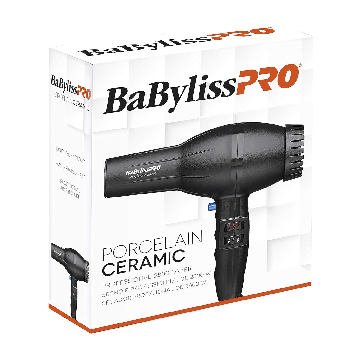 BaBylissPRO Porcelain Ceramic 2800 Dryer, Black