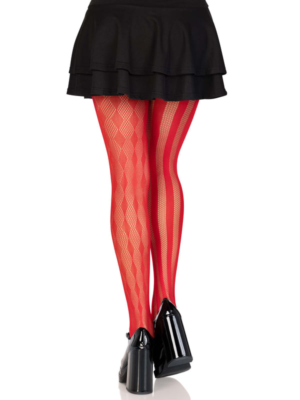 LEG AVENUE HARLEQUIN NET TIGHTS / RED