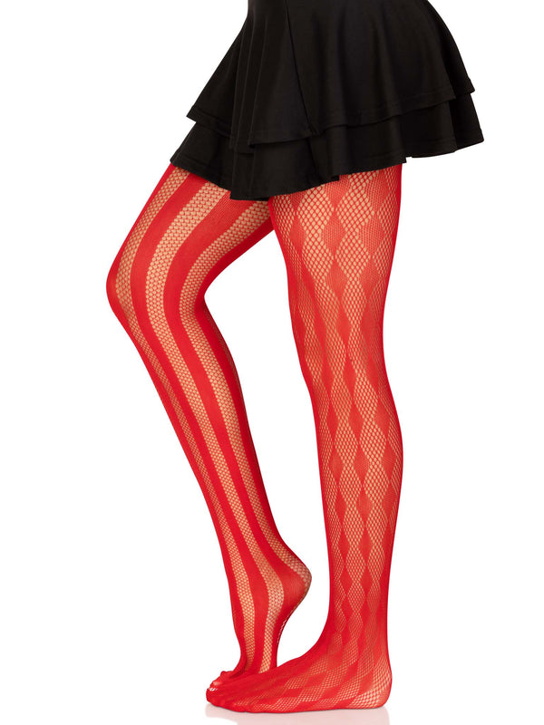 LEG AVENUE HARLEQUIN NET TIGHTS / RED