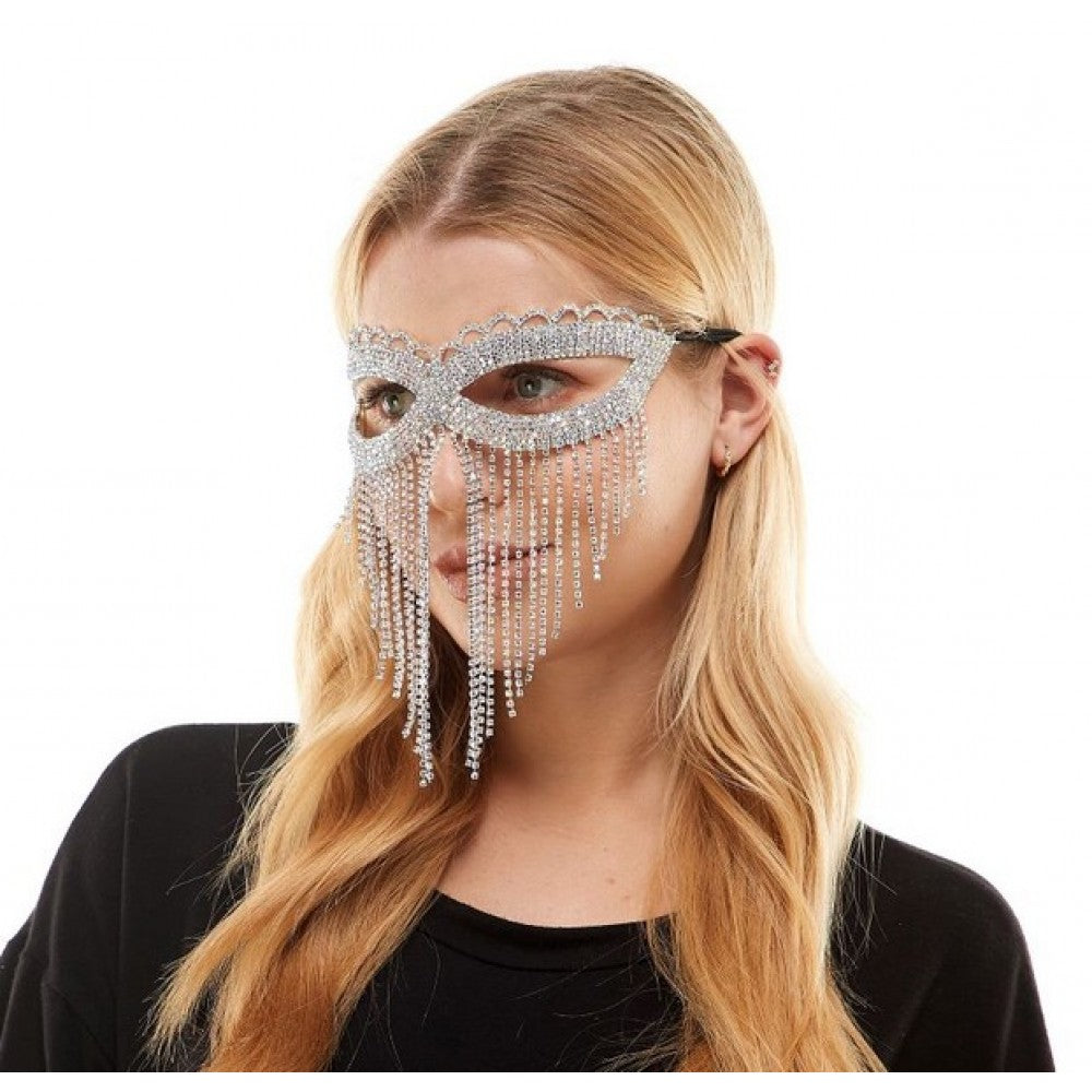 RHINESTONE SILVER MASK FESTIVE