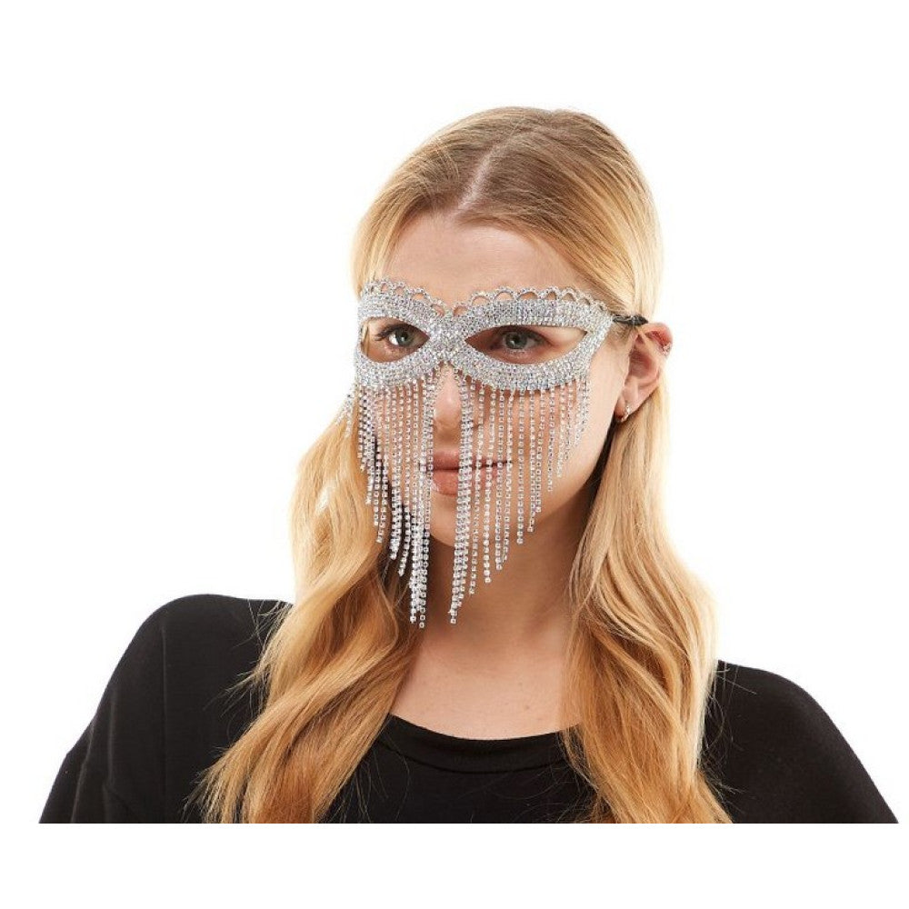 RHINESTONE SILVER MASK FESTIVE