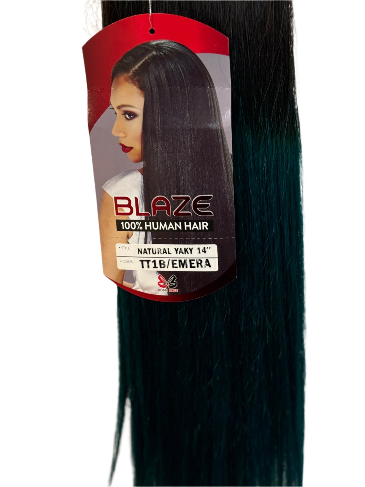 BOBBI BOSS BLAZE  - 100% HUMAN HAIR - NATURAL YAKY 14'' / COLOR - TT1B/EMERA