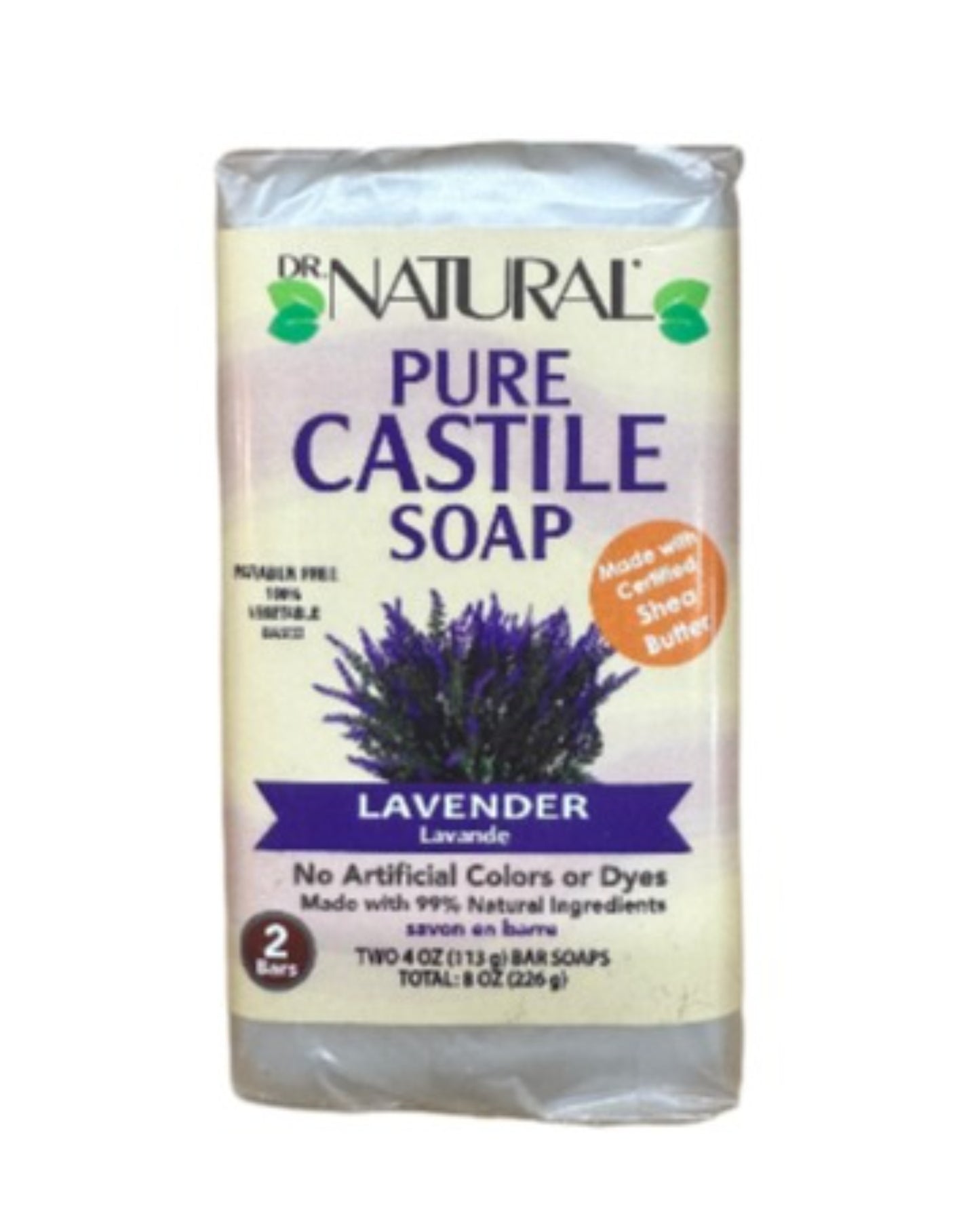 DR NATURAL PURE CASTILLE LAVENDER SOAP 2BARS 4OZ