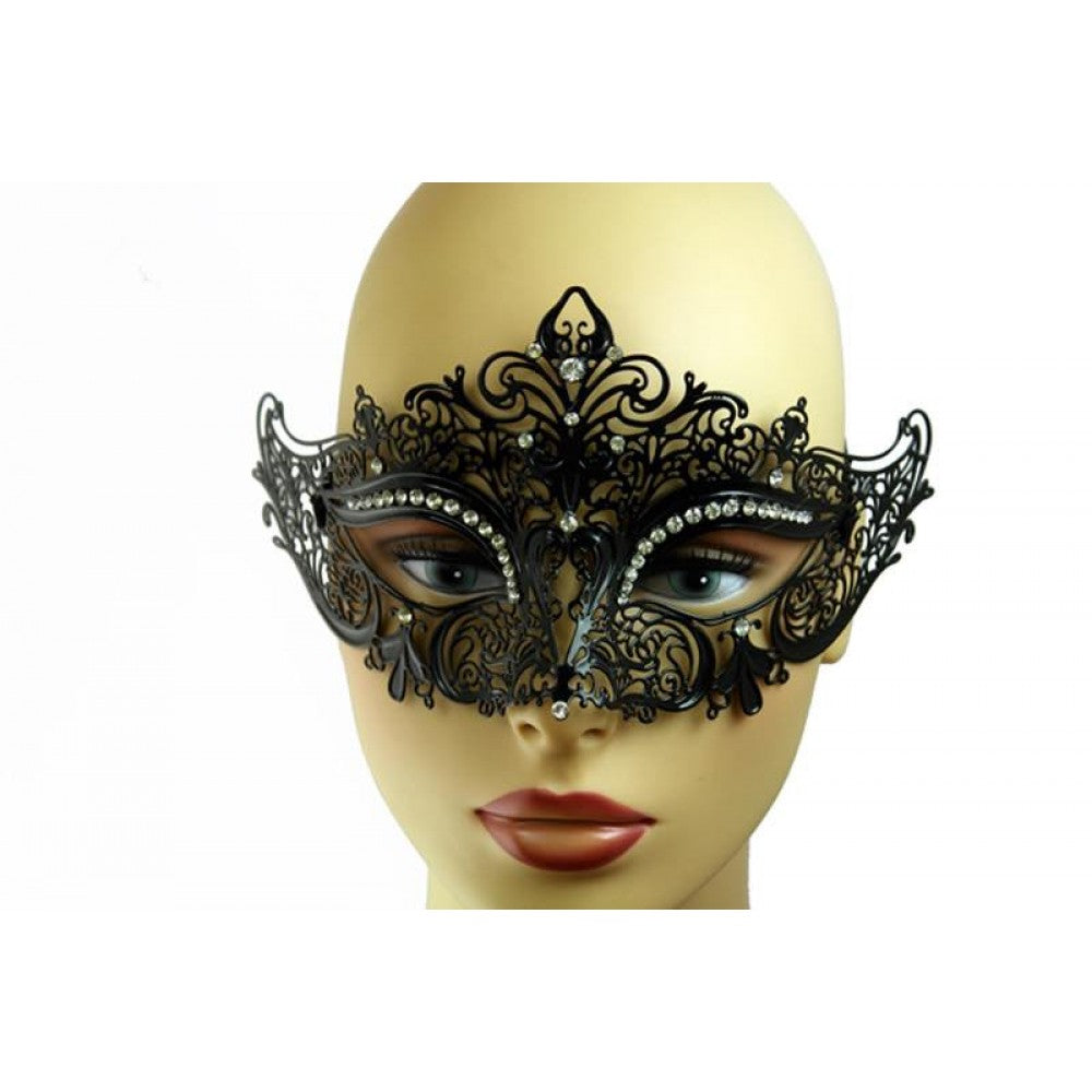 LASER-CUT METAL VENETIAN MASK WITH DIAMONDS BLACK