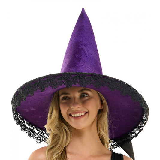 BLACK LACE PURPLE WITCH HAT