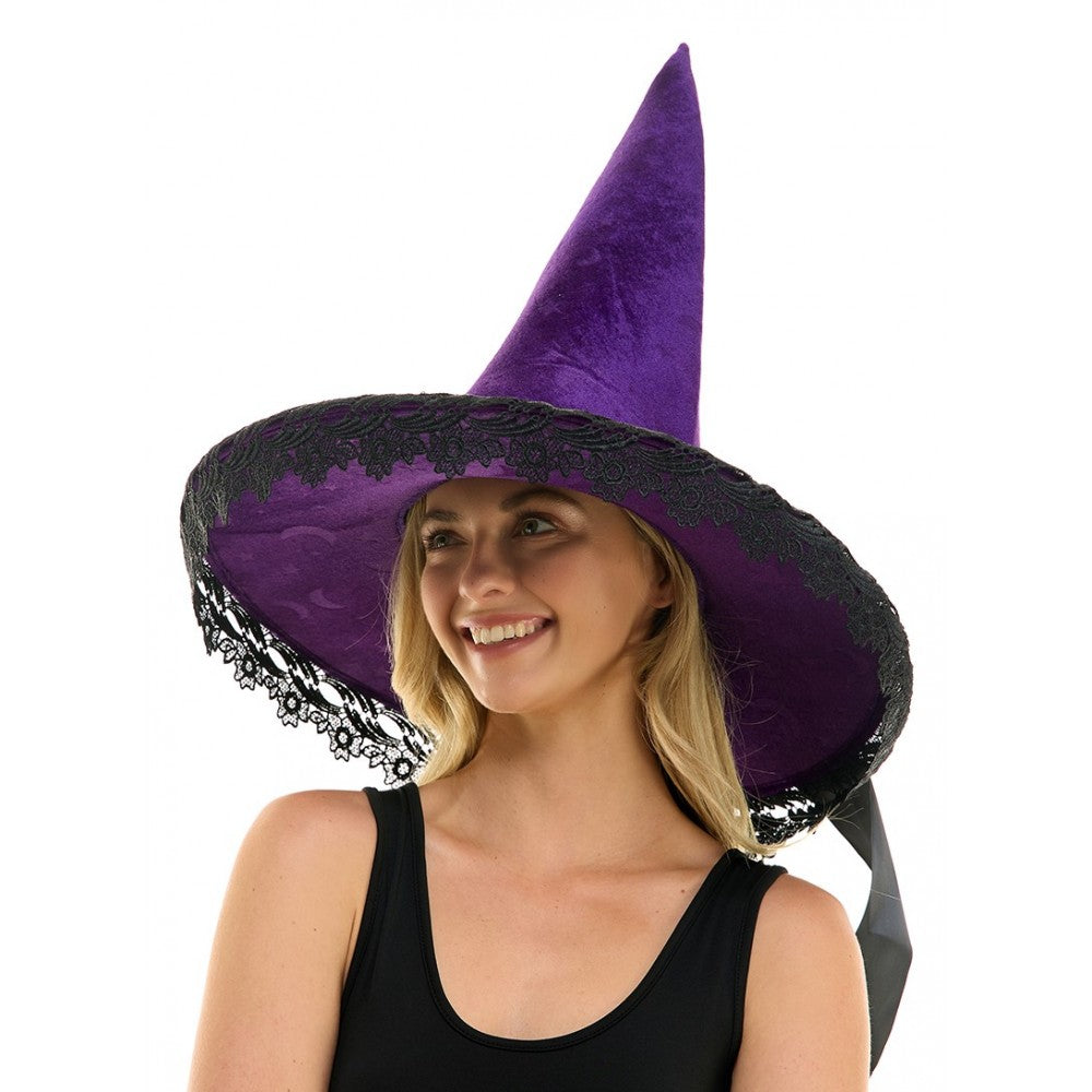 BLACK LACE PURPLE WITCH HAT