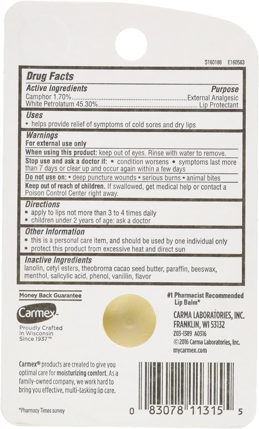 CARMEX CLASSIC LIP BALM 0.25oz