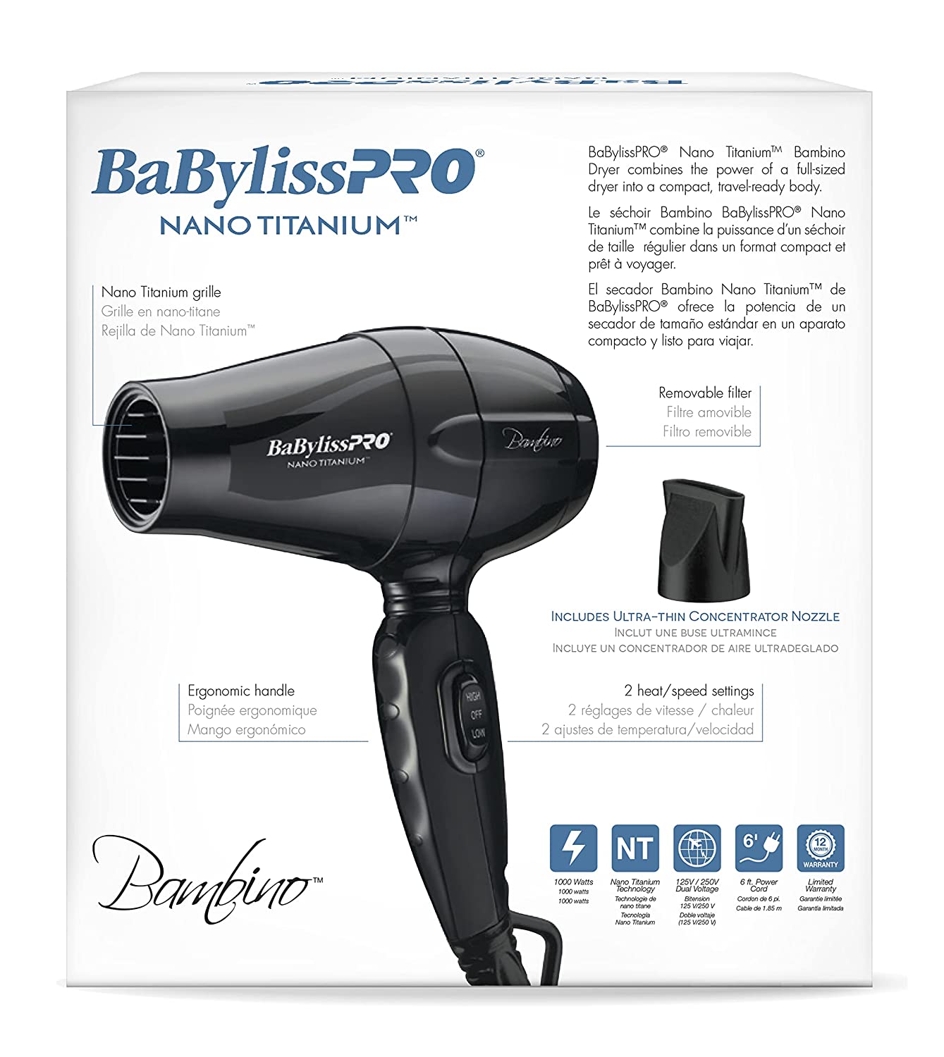 BABYLISS PRO NANO TITANIUM 1000W BAMBINO BABNT5510